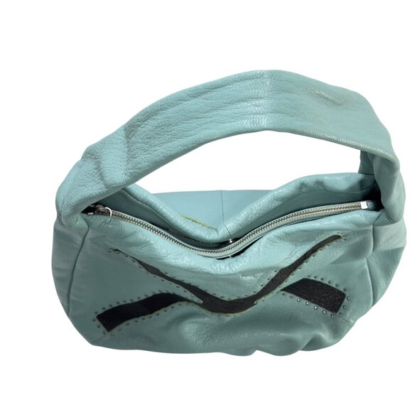 12Christopher Kon Leather Hobo Bag Teal Zippered Compartments  Adjustable Strap - Picture 8 of 16